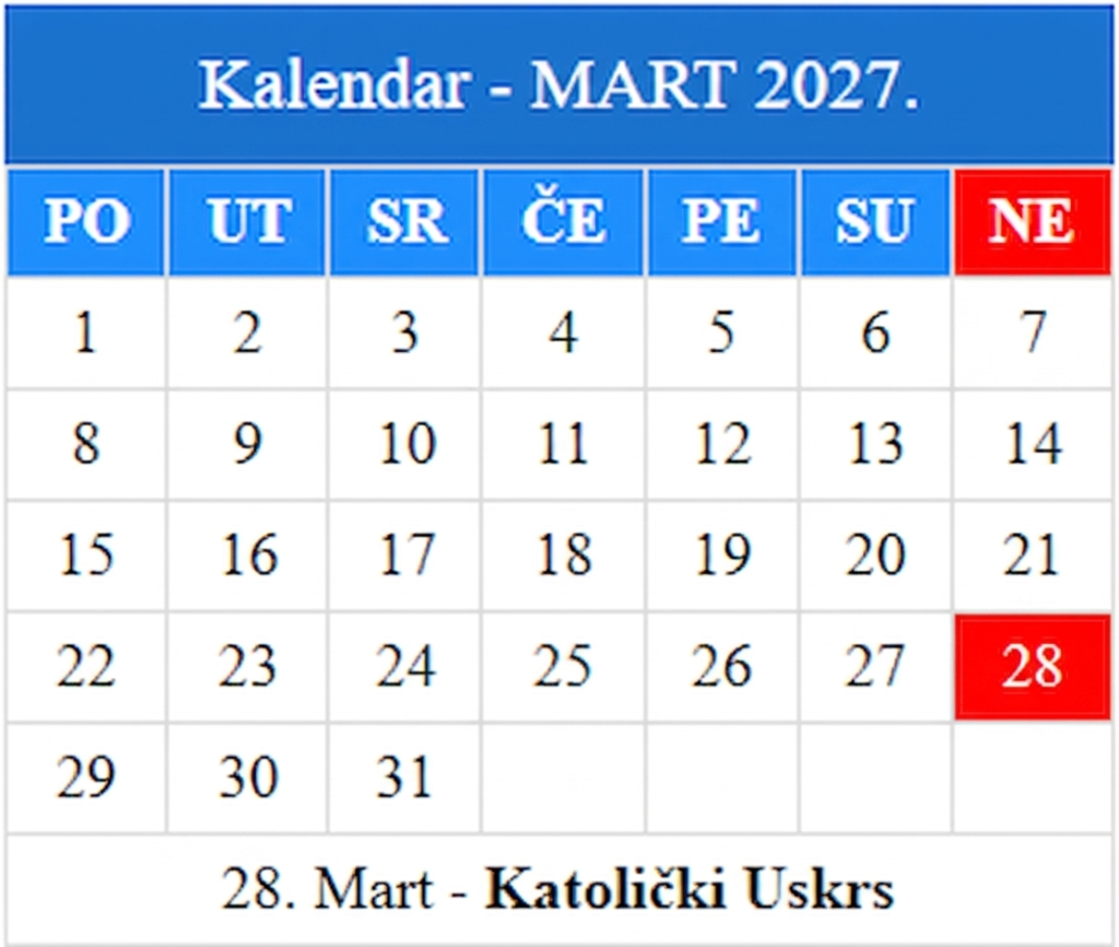 Katolicki Uskrs 2027 Mart